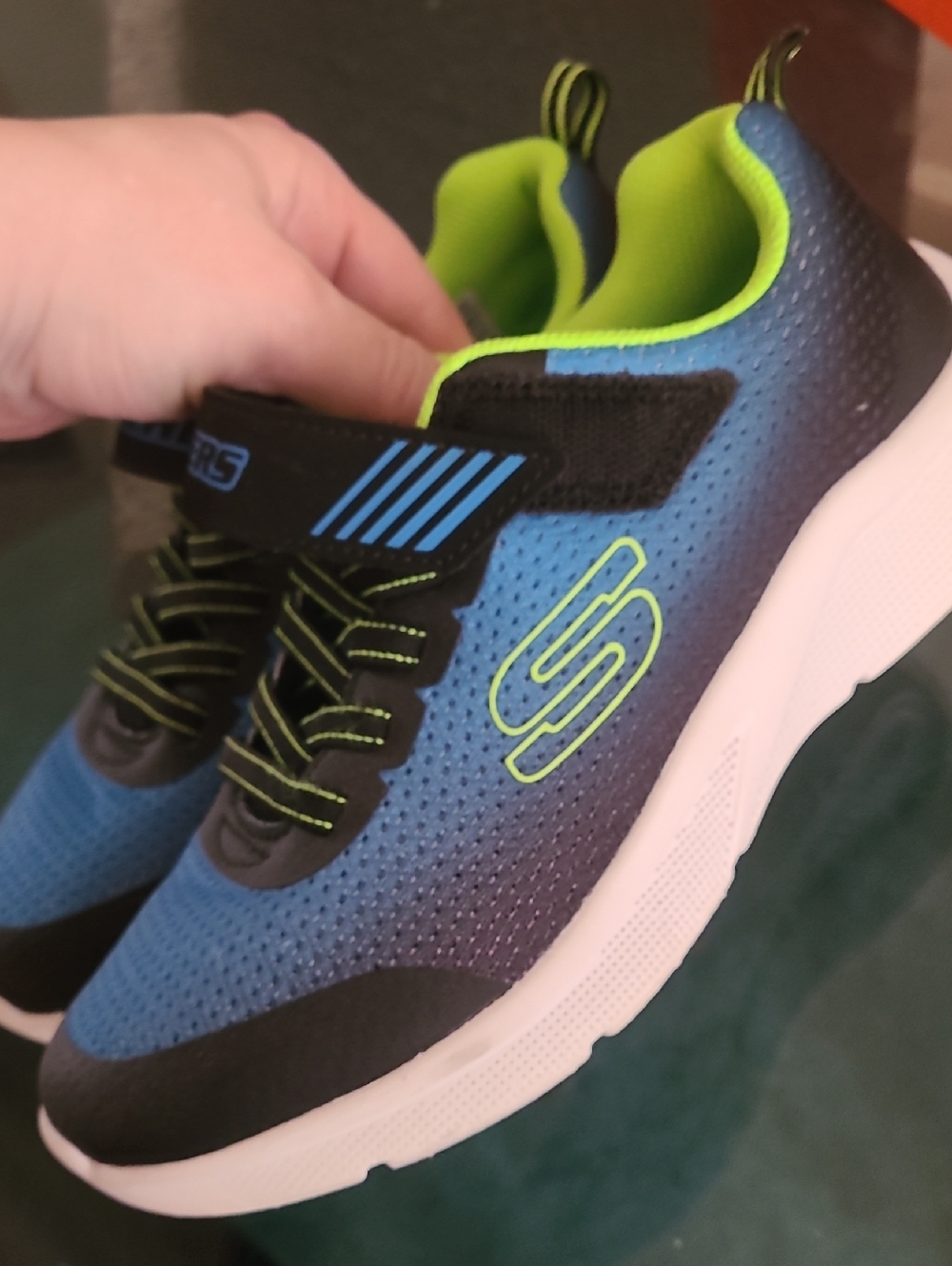 Skechers Boys Blue with Lime Accent Athletic Sneakers